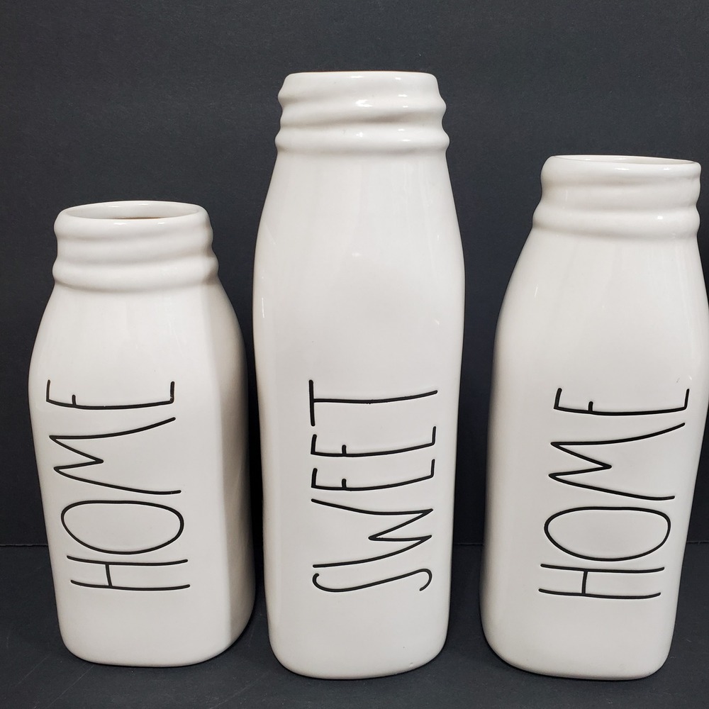 Rae Dunn Milk Bottle Vases Home Decor OS White Excellent Home Sweet Home Set 3
